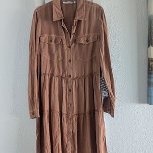 Elegant Brown Button-Down Dress